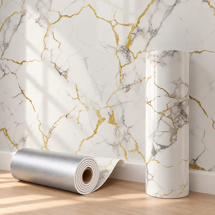 Marble Foam Peel and Stick Wallpaper, White and gray marble