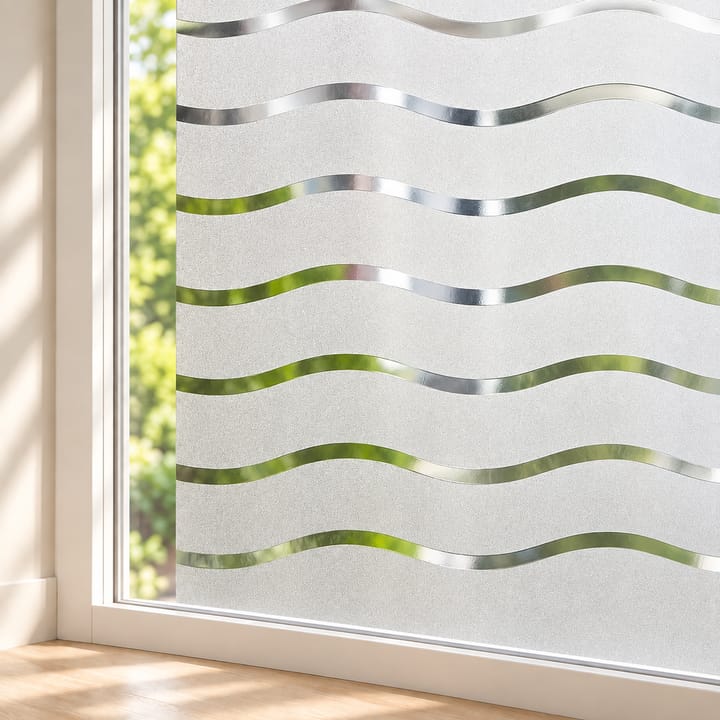 Matte Frosted Static Cling Window Film, Silver wavy lines