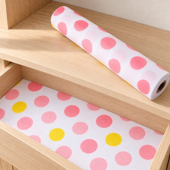 Pink Rose Floral Shelf Liner Roll, Red and pink dots
