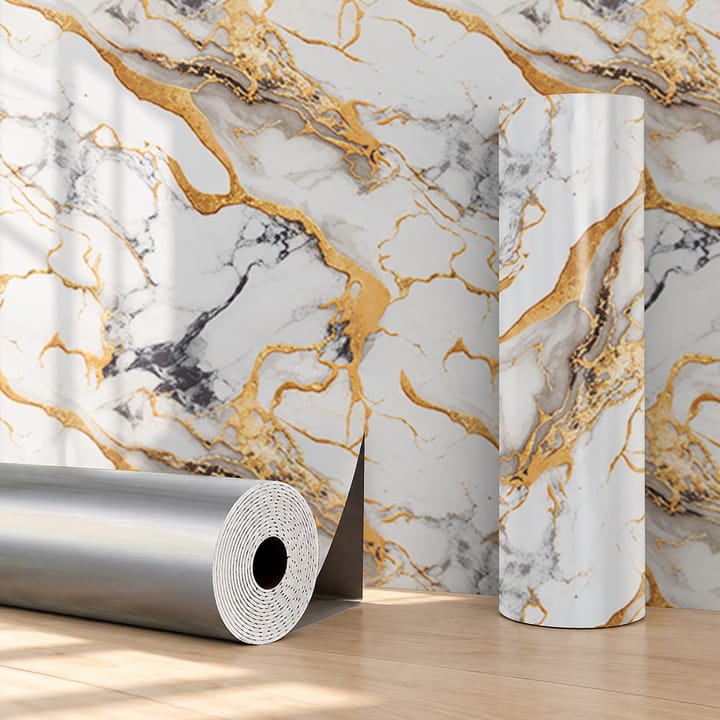 Marble Vein Peel and Stick Wallpaper, Black and gold marble