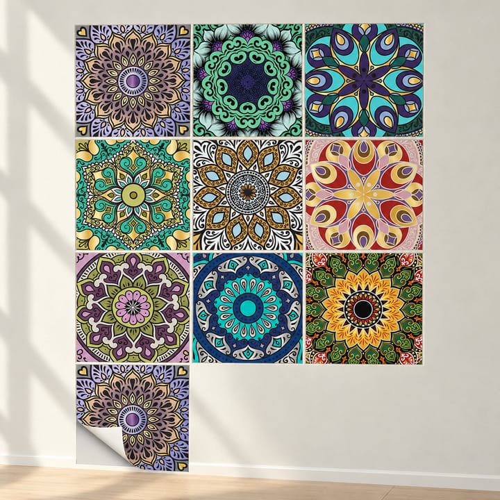 Mandala Peel and Stick Tile Sticker, Green and purple mandala