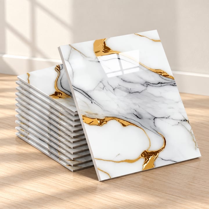 Marble Look Peel and Stick Tile Sheets, White and gray marble
