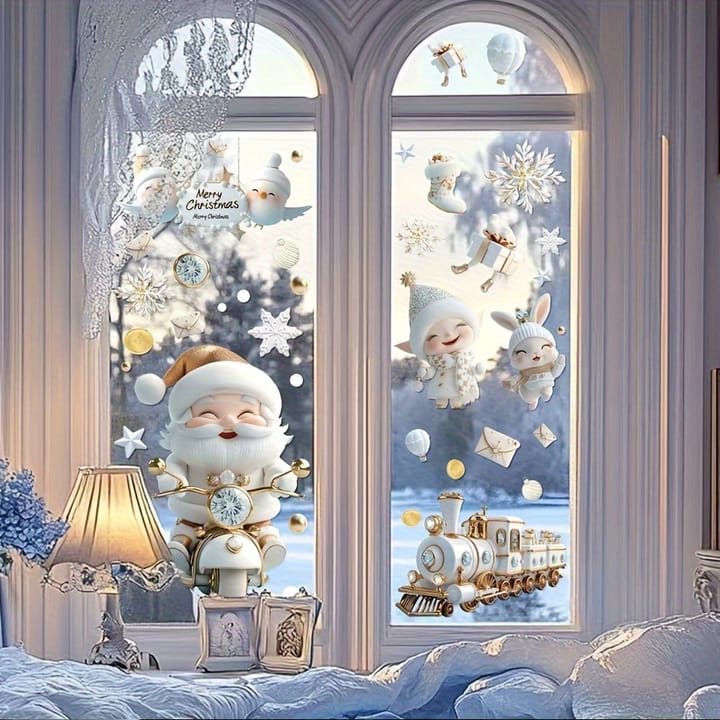 White and Gold Christmas Window Clings