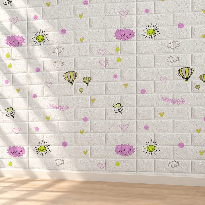 Balloons foam brick, white brick printed with balloons and flowers