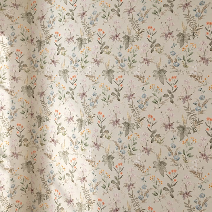 Corner of a breakfast nook papered in Cream meadow wildflowers