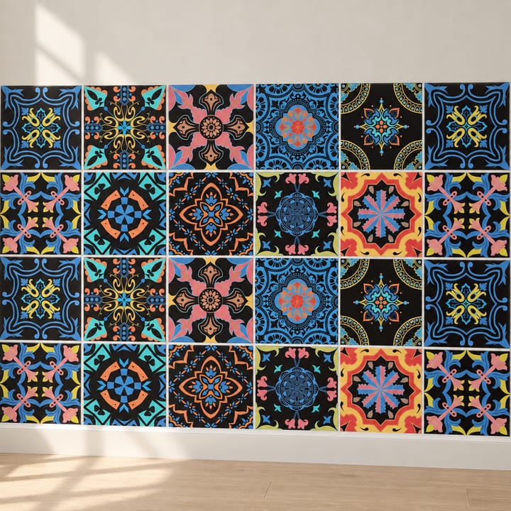 Geometric and Floral Peel and Stick Tile Stickers, Blue and white geometric