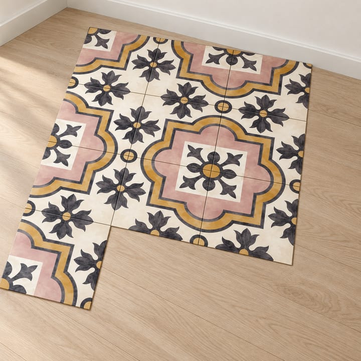Garden Medley Peel and Stick Floor Tiles, Pink and gold medallion