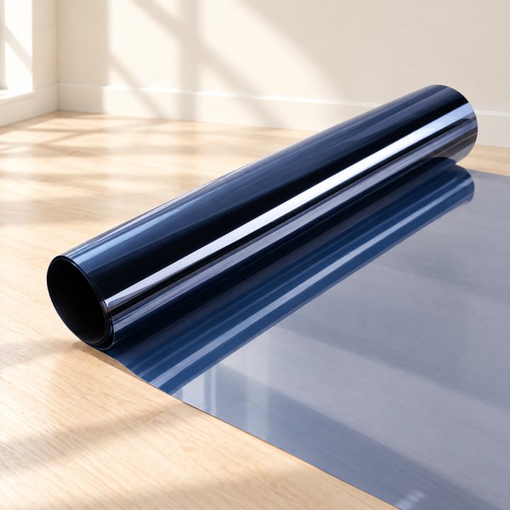 Dark blue one-way mirror film seen from inside and outside