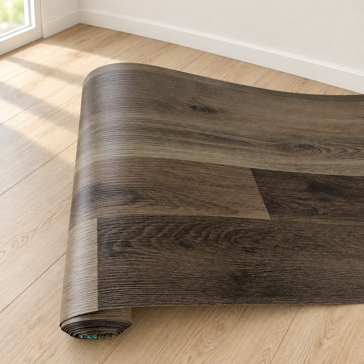 Adhesive Vinyl Floor Plank Roll, Dark brown wood