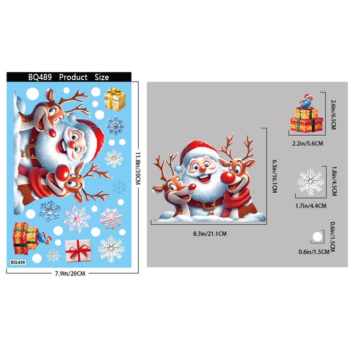 Christmas Static Cling Window Decorations, Santa and reindeer