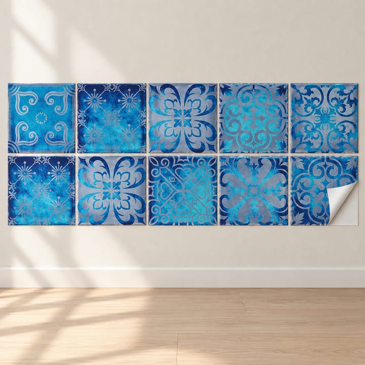 Dream Blue Floral Tile Stickers, Dream blue floral