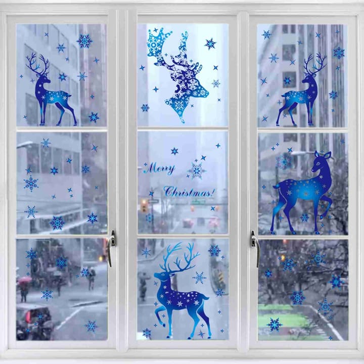 Blue Snowflake and Reindeer Window Clings